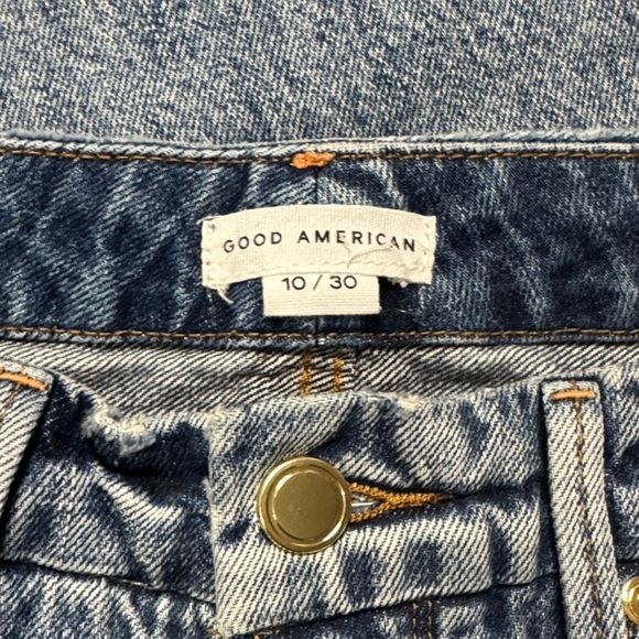 Good American Good Boy Boyfriend Ripped Straight Leg Slit Hem High Rise Jeans 10 - Picture 12 of 13